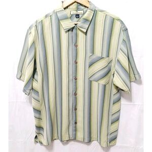 Tommy Bahama Men's Green Striped Short Sleeve Button Up Relax Shirt Large